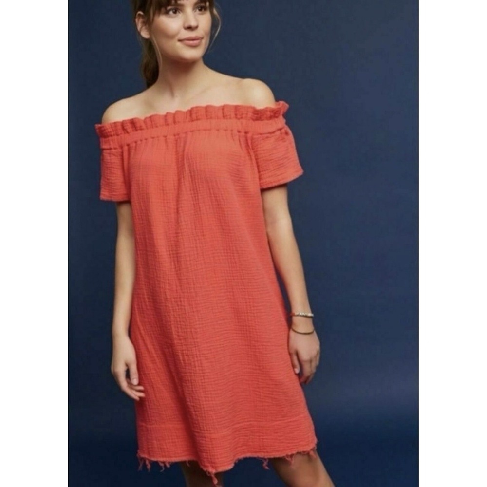 Anthropologie Amadi Off Shoulder Gauze Mini Dress Sz M Raw Hem Cover Up Boho